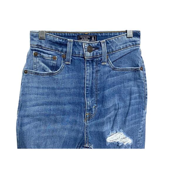Abercrombie Zoe Natural Rise Ankle Straight Jeans Women 24 00S Distressed Ripped - Picture 5 of 9